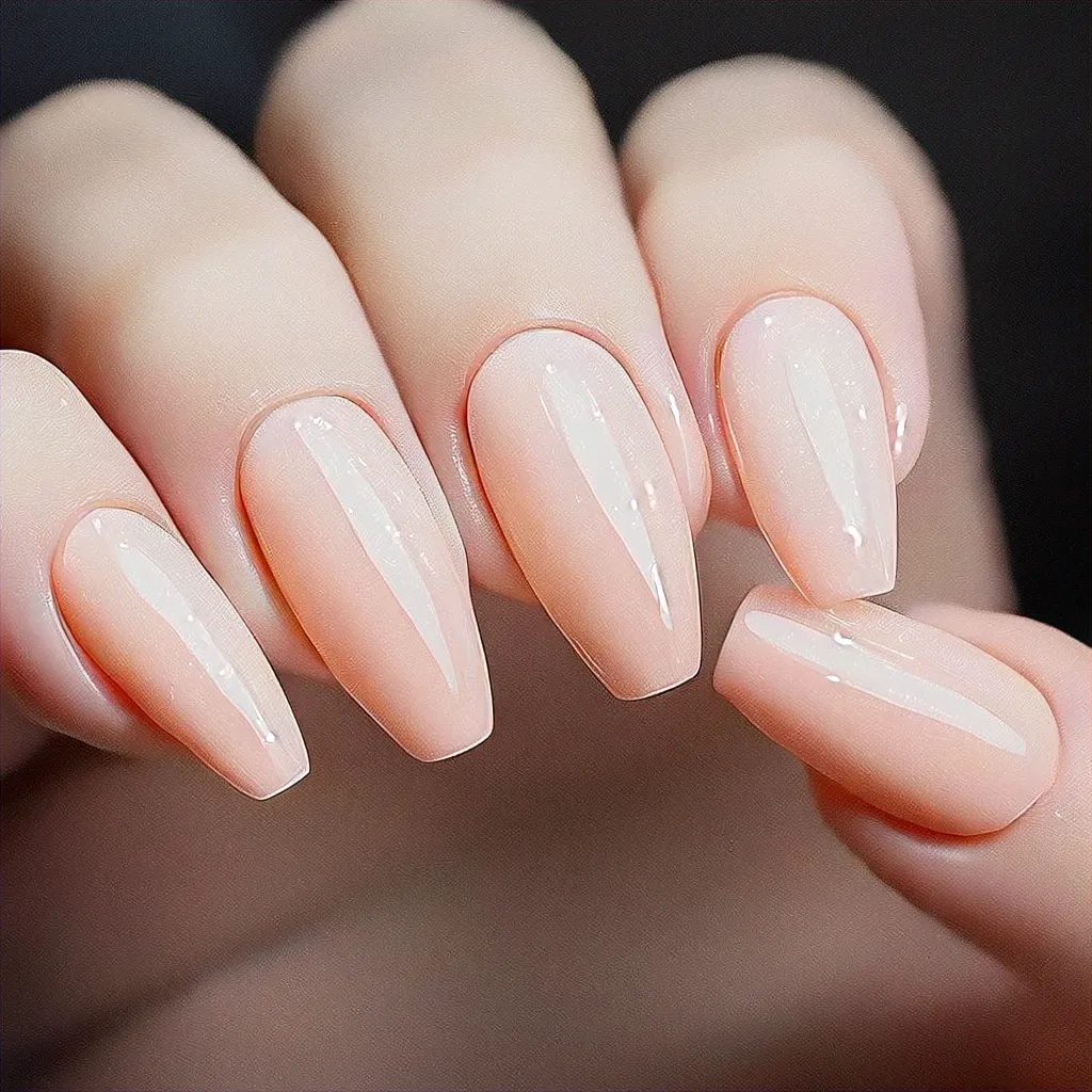 A light-toned beach-themed cat eye creation in peach style with a coffin-shaped white canvas.